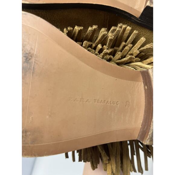 ZARA Suede Fringe Boho Ankle Boots US 8/EU 39 Boho Brown EUC Tassled - Picture 10 of 16